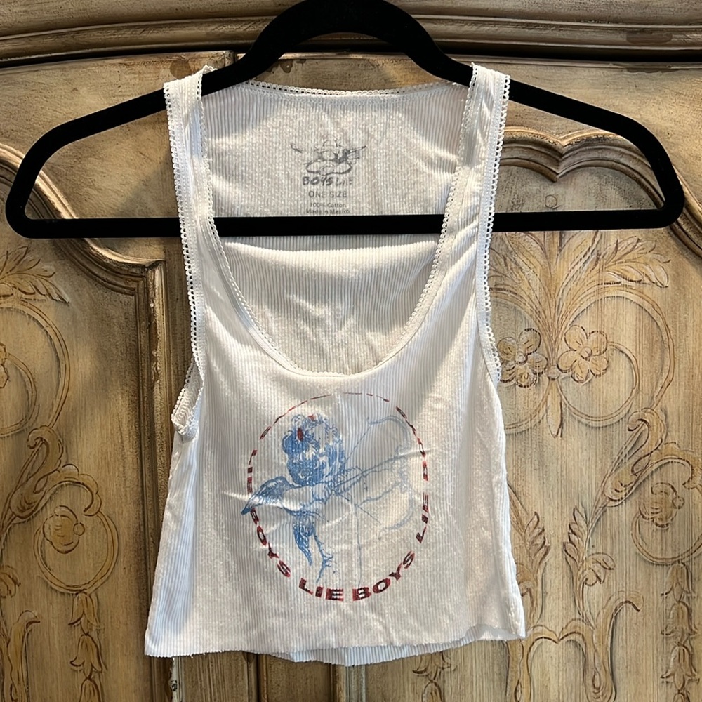 Boys Lie White and Blue Crop Top